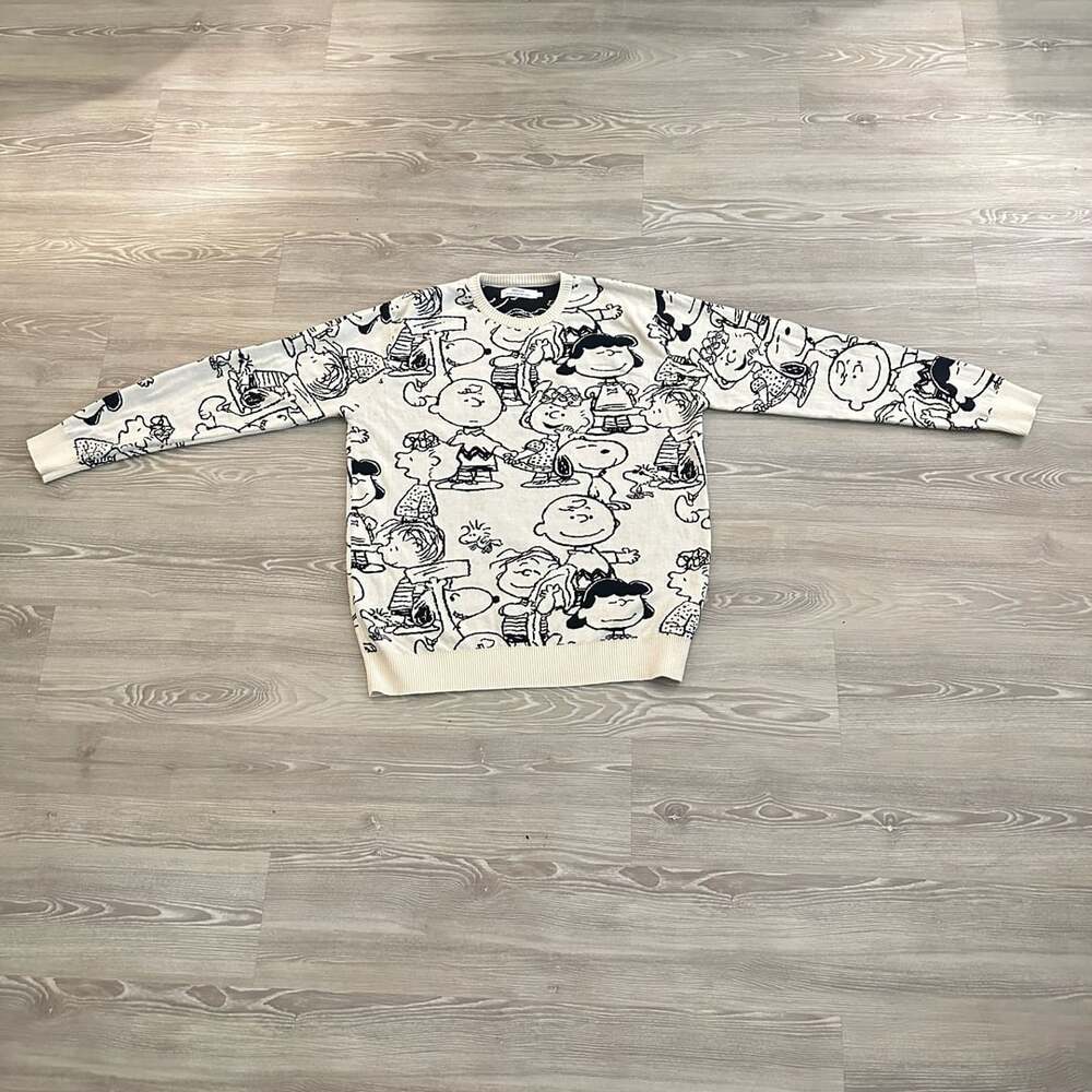 Dedicated Peanuts Crewneck Sweater Size L Off White Black Graphic Knit Pullover